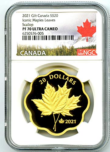 2021 CA 1 OZ קנדה קנדה כסף מוזהב הוכחה מייפל איקוני משאיר 20 $ PF70 UCAM NGC