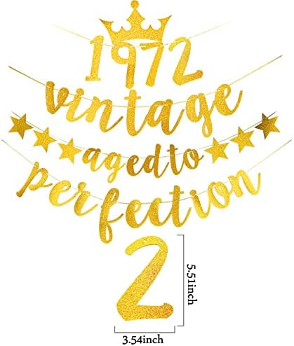 נצנצים קישוטי באנר ליום הולדת 51 לגברים נשים - וינטג 'זהב 1972 מיושן לציוד מסיבות שלמות - חמישים ואחד עיצוב שלט יום הולדת יום הולדת יום הולדת