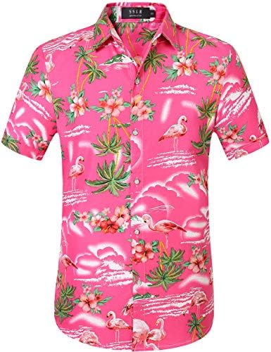 גברים של הוואי חולצה פלמינגו מזדמן קצר שרוול כפתור למטה חולצות אלוהה חולצה