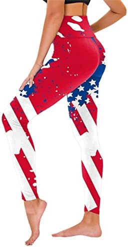 חותלות 4 ביולי לנשים מותניים גבוהות דגל אמריקאי מכנסי יוגה מכנסי כושר מוברש רך מוברש רך הרמת חותלות יוגה מכנסיים
