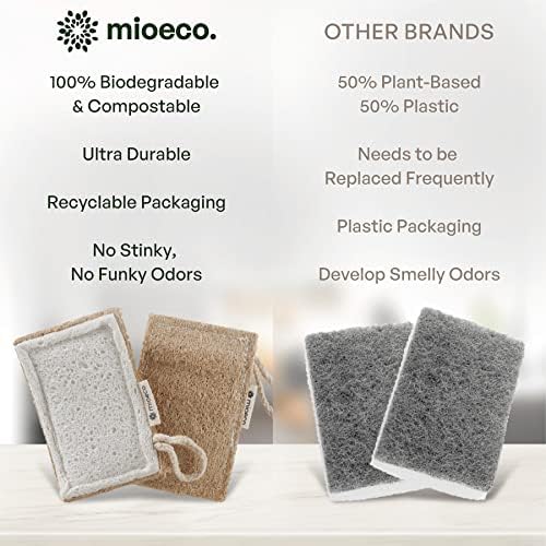 Mioeco 10 חבילות כותנה אורגנית לשימוש חוזר מגבות נייר רחיצה - 5 חבילות סט ספוג צלחת לופח טבעי - צרור מגבות נייר ידידותיות למבמבו ומגבות נייר מבוססות צמחים למנות