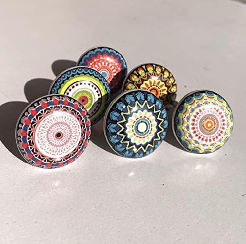 BlessIndia Ceramic מושך ידיות צבע רב צבעוניות וינטג 'צבועות במנדלה דלתות ידיות ידיות ארונות למגירת מטבח ודלת, ארון בגדים, סט ארונות של 6