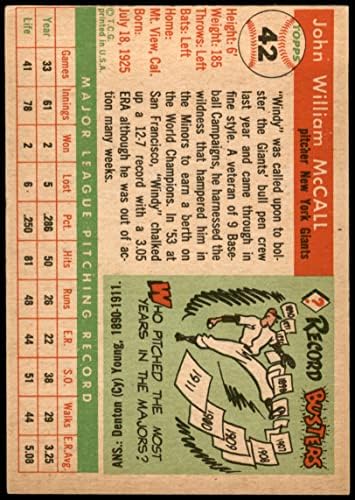 1955 Topps 42 Windy McCall New York Giants Ex Giants