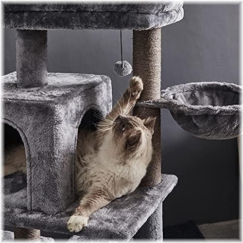 45 סנטימטרים רב-רמת חתול מגדל, חתול עץ, ריהוט מגרד הודעות, עם ערסל & סיסל-מכוסה מגרד הודעות, 2 יוקרה דירות, עבור חתלתול, חיות מחמד, מקורה פעילות מרגיע, אפור