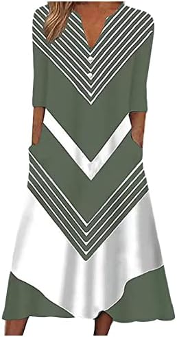 שמלת טוניקה עם צווארון כפתור לנשים קיץ חצי שרוול פס קולורבלוק שמלות כיס אונליין שמלת מידי זורמת