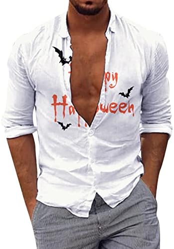 כפתור מזדמן של XXBR לגברים, חולצות למטה, עטלף ליל כל הקדושים הדפסת צווארון צווארון הוואי