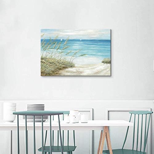 טאר טאר סטודיו Seascape בד ציור קיר אמנות: שמן ציור נושא חוף נושא עם טקסטורה מצוירת ביד בד אמנות עיצוב קיר לסלון