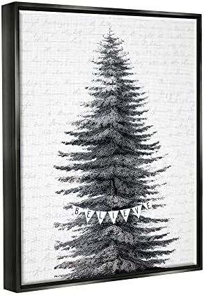 תעשיות סטופל שלג מכוסה עץ חג המולד מאמין בעיצוב מילות חג, עיצוב על ידי אותיות ומרופדות, ממוסגר צף שחור, 16 x 20