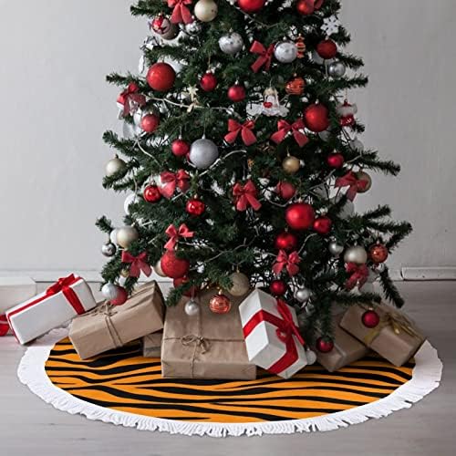 פסי נמר חצאית עץ חג המולד אדומה חצאית עץ חג המולד עגולה עם קצה משולב לקישוטי חצר חיצוניים מקורה