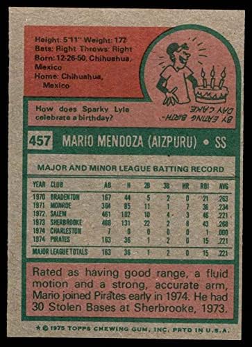 1975 Topps 457 Mario Mendoza Pittsburgh Pirates Pirates Ex