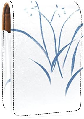 תיק איפור של אוריוקאן מיני עם מראה, מארז שפתון עור ארנק מצמד, דפוס מינימליסטי צמח סחלב וינטג '